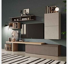 Parete attrezzata 260x40x190 h cm, Argilla, Cadiz e Bronzo, collezione Logica