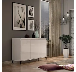 Credenza moderna a 3 ante, finitura Bianca lucida, Made in Italy