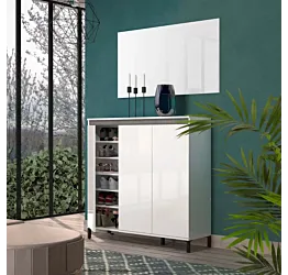 Madia moderna a 3 ante, Bianca lucida con dettaglio Ardesia