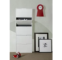 Scarpiera salvaspazio, colore bianco, 5 ante a ribalta, made in Italy