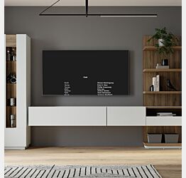 Parete attrezzata con mobile sospeso, 340x194x41 h cm, Bianco gesso e Rovere valencia Zenzero Shop