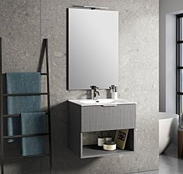 Mobile da bagno sospeso con lavabo in ceramica, colore Grigio london king