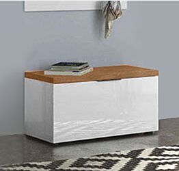 Cassapanca scarpiera finitura Bianco laccato lucido e Castagno, Made in Italy