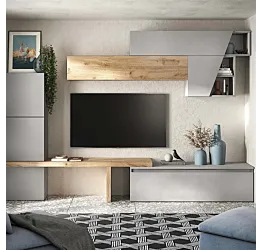 Acquista ora Parete attrezzata 305x40x210 h cm, Gesso e Cadiz, collezione Logica