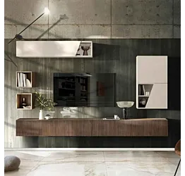 Parete attrezzata 305x30x210 h cm,Cashmere e Mercure cannettato, collezione Logica Zenzero Shop