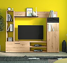 Parete attrezzata 190 cm, finitura Rovere e Carbone