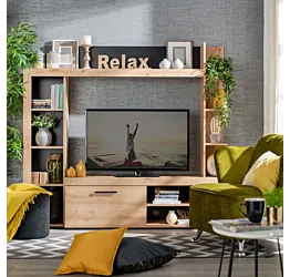 Parete attrezzata moderna finitura Rovere e Nero Zenzero Shop