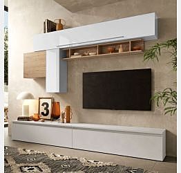Mobili da Parete Soggiorno di design L.276 colore Gesso, Cadiz e Bianco lucido