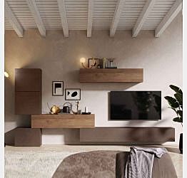 Spaziosa Parete attrezzata di design, colore Bronzo e Mercure, Made in Italy