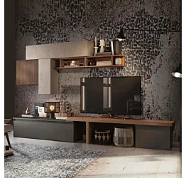 Acquista ora Parete Attrezzata Moderna 280x40x202 h cm, Mercure cannettato, Argilla e Lava, collezione Logica