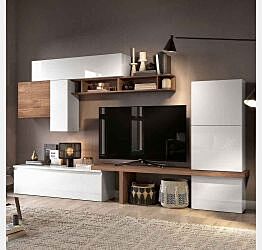 Parete attrezzata 280x40x202 h cm, Bianco lucido e Mercure, collezione Logica Zenzero Shop