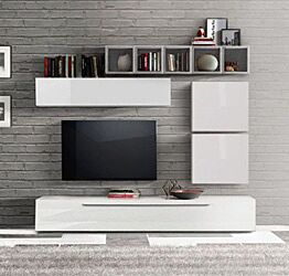 Design parete soggiorno Zenzero parete attrezzata moderna e di design Bianco Lucido e vani Gesso