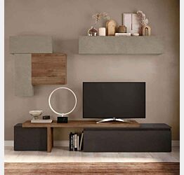 Parete attrezzata Made in Italy 240x190x40, di colore Lava, Argilla e Mercure, collezione Logica