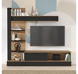 parete attrezzata nera e rovere