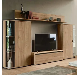 parete noce biondo con vetrina