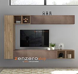 Parete attrezzata sospesa moderna in finitura Bronzo e Noce Stelvio