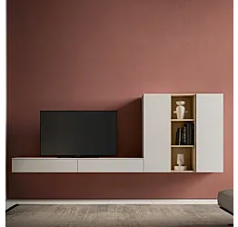 Parete attrezzata SKT11 Tomasella, Ghiaccio laccato e Rovere sabbia