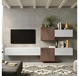 Aggiungi al carrello Pareti attrezzate 262x30x190 h cm, Bianco lucido e Mercure cannettato, collezione Logica