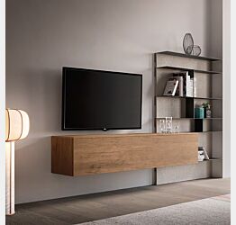 Parete attrezzata SKT5 Tomasella, Rovere Nodato chiaro e Calce chiara