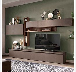 Parete TV moderna Made in Italy, finitura Bronzo e Mercure