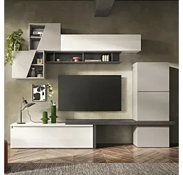 Aggiungi al carrello Parete attrezzata 280x40x202 h cm, Gesso e Bianco, collezione Logica