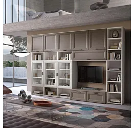 parete contemporanea tortora e bianco frassino