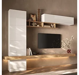 Parete attrezzata moderna, Bianco lucido e Cadiz, L.276