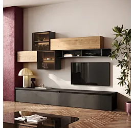 Parete attrezzata con pensili ante vetro,Lava e Cadiz, L.276