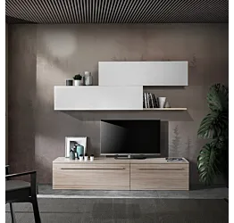 Parete attrezzata Bianco frassino e Cemento, con base e pensili Zenzero Shop