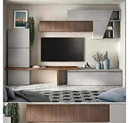 Aggiungi al carrello Parete attrezzata 305x40x210 h cm, Gesso e Mercure cannettato, collezione Logica