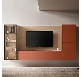 Parete attrezzata SKT10 Tomasella, Rovere sabbia e Laccato Tabasco