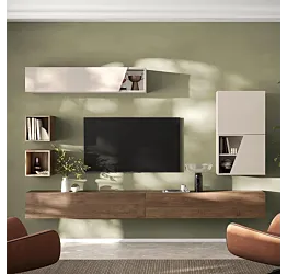 Acquista ora Parete sospesa con ante oblique, 305x30x210 h cm, Cashmere e Mercure, collezione Logica