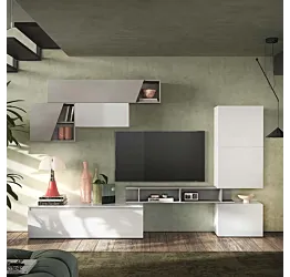 Aggiungi al carrello Parete attrezzata 310x40x210 h cm, Bianco e Gesso, collezione Logica