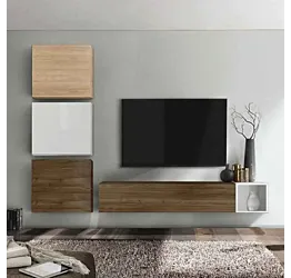 Parete attrezzata moderna scontata, finitura Noce Dark, Cadiz e Bianco