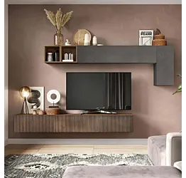 Parete attrezzata 276x30x180 h cm, Piombo e Mercure cannettato, collezione Logica Zenzero Shop