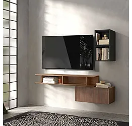 Aggiungi al carrello Parete attrezzata TV 150x30x126 h cm, Lava e Mercure cannettato, collezione Logica