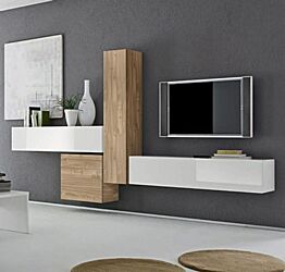 Composizione a parete bianco lucido con cubo e pensile cadiz