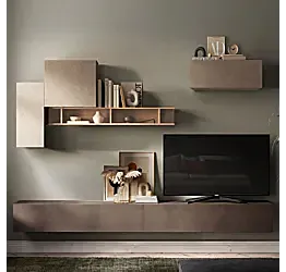 Parete Attrezzata moderna Made in Italy, Bronzo, Argilla e Mercure