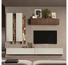 Parete attrezzata 262x40x210 h cm, Cashmere, Cadiz e Mercure cannettato, collezione Logica Zenzero Shop