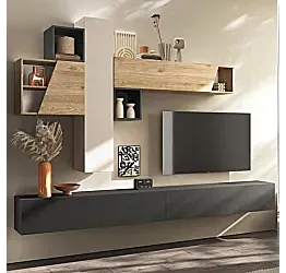 Aggiungi al carrello Parete attrezzata 276x30x175 h cm, Cashmere, Cadiz, Lava, collezione Logica