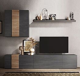 Parete attrezzata moderna, 6 ante battenti, finitura Titanio e Kadiz