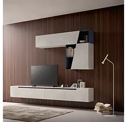 Parete attrezzata Tomasella SKT17, Calce chiara e Blu di Prussia