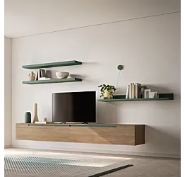 Parete attrezzata sospesa SKT32 Tomasella, Rovere cognac e Mirto