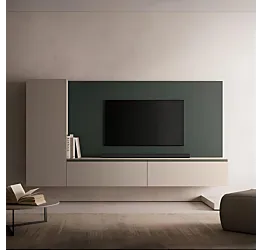 Parete attrezzata SKT6 Tomasella, Materico opaco Arena, Laccato Bosco