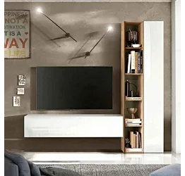 Aggiungi al carrello Parete attrezzata 195x30x186 h cm, Bianco lucido e Cadiz, collezione Logica