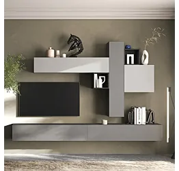 Acquista ora Parete attrezzata 276x30x210 h cm, Ardesia, Gesso e Piombo, collezione Logica