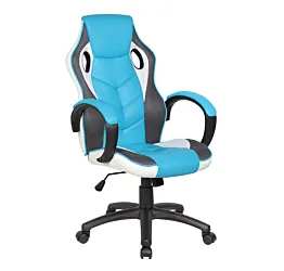 Poltrona Gaming con braccioli in finitura Bianco e Azzurro, imbottitura in PU Zenzero Shop