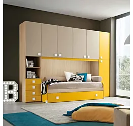 Ponte con divano letto con cassetto, finitura Girasole, Tortora e Rovere ambra