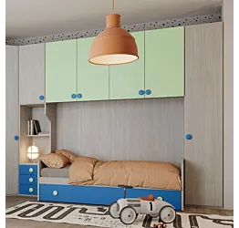 Armadio a ponte con divano letto, Cenere wood, Sedano e Cielo Zenzero Shop