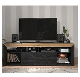 Porta tv in finitura Nero carbone e Rovere Zenzero Shop